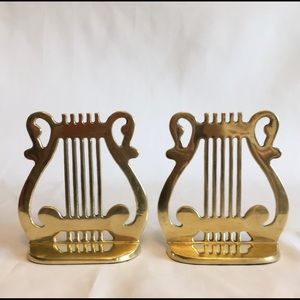 Solid Brass Lyre Harp Bookends